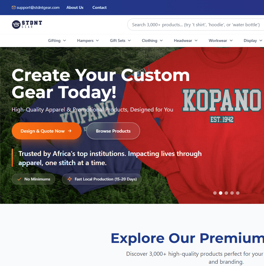 STDNT GEAR storefront homepage